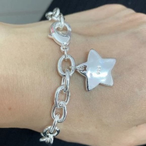 Sterling Silver Star Charm Cable Chain Bracelet - Picture 2 of 4